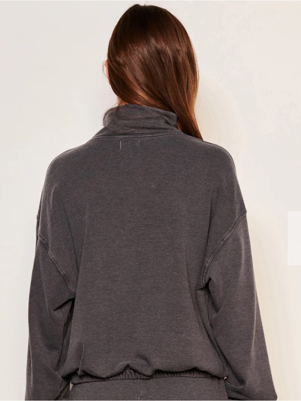 WOMEN'S SUNDRY MIXED MEDIA HALF ZIP POPOVER GREY SWEATSHIRT GORP-CORE PREPPY - Picture 2 of 12